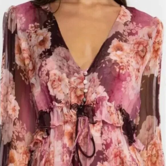 Johnny Was Carina Silk Floral Ruffled Tiered Maxi Dress with Slip NWT $445 - Picture 6 of 10